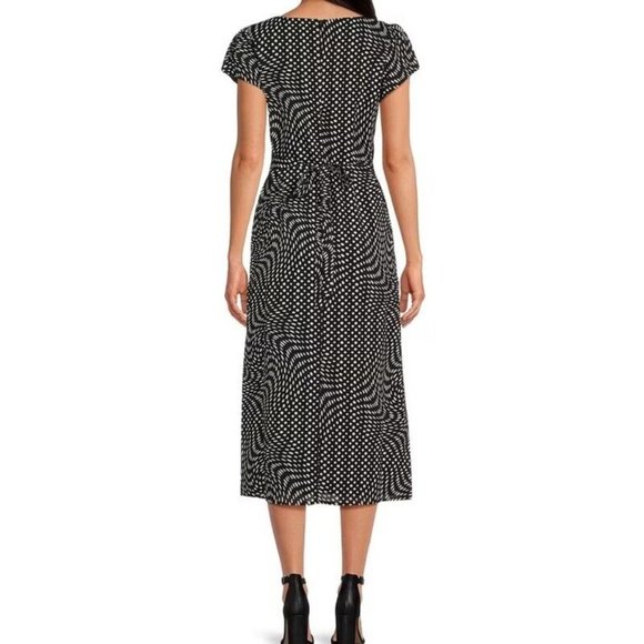 WAYF Polka Printed V-Neck Cap Sleeve Midi Dress Size Medium M Black/White Dots - Picture 5 of 6